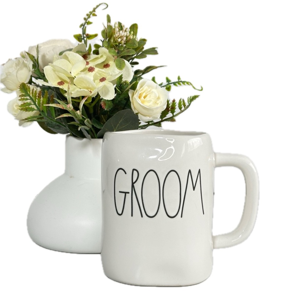 NWOT Rae Dunn Artisan Collection Magenta White GROOM Oversized Mug Ceramic Cup